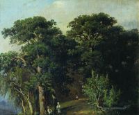 Лесной пейзаж с фигурами. 1880 33х40,5 - Шишкин
