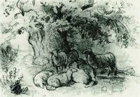 Стадо овец под дубом 1863 13,5х19,6 - Шишкин